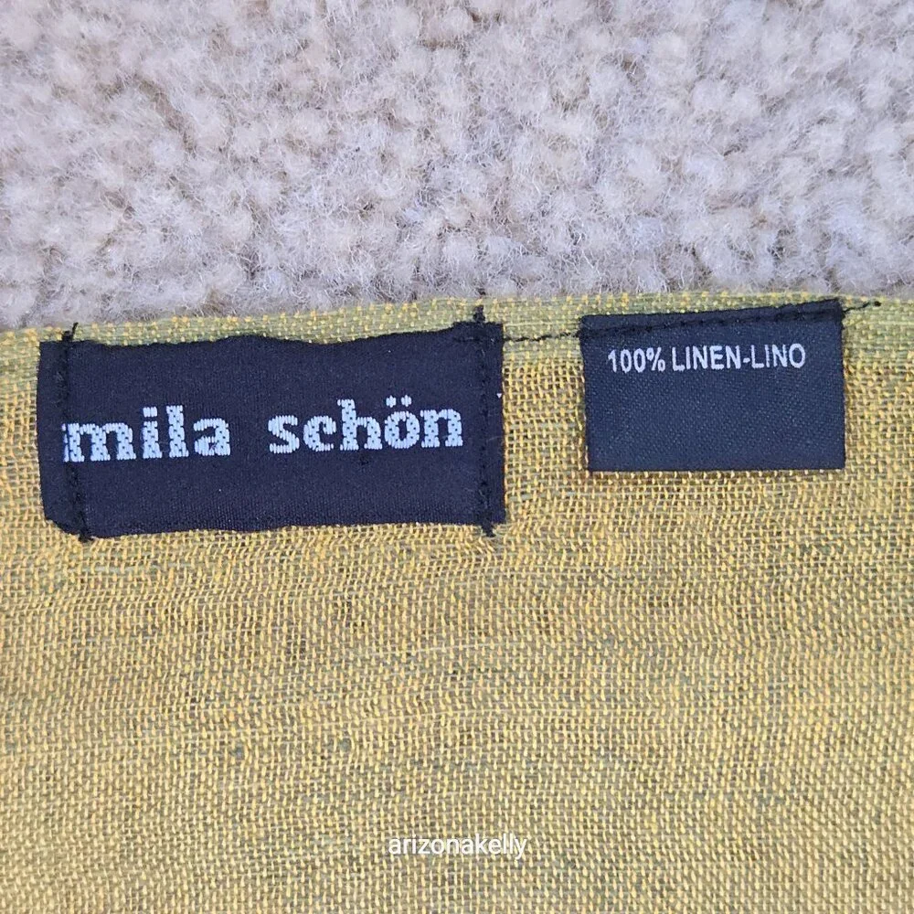Mila Schon Linen Scarf Yellow Green Brown Earth Tones